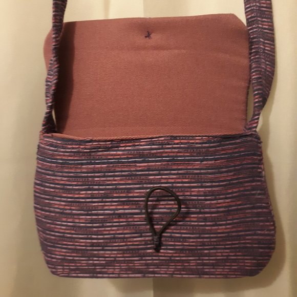 Tapestry fabric mini Purse shoulder bag Purple Pink striated 7x5x2" - Picture 8 of 10
